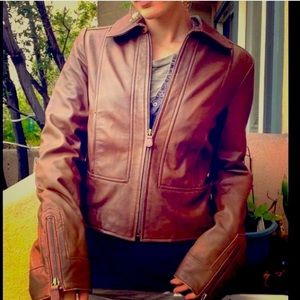 Alice Temperley brown leather jacket petite tres chic 🍁
